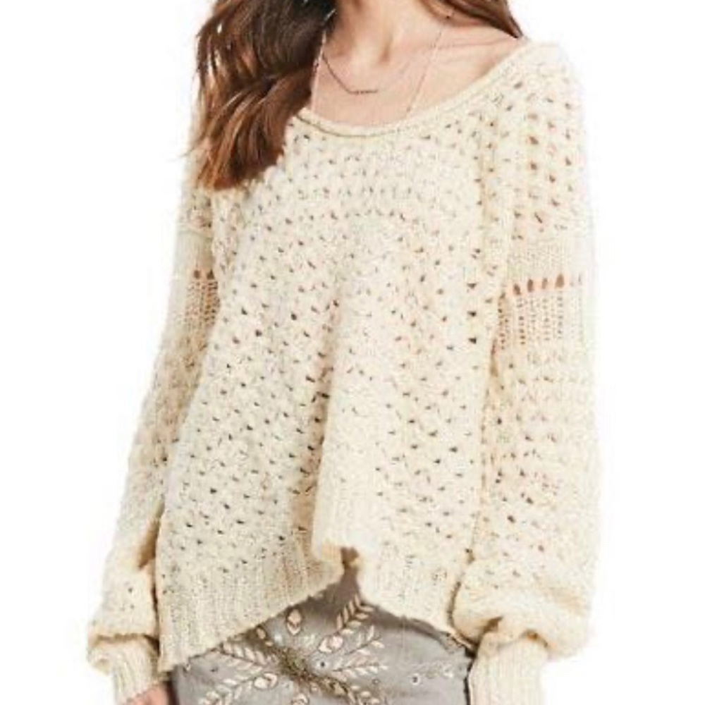 Free People Cream Scoop Neck Loose Knit Sweater